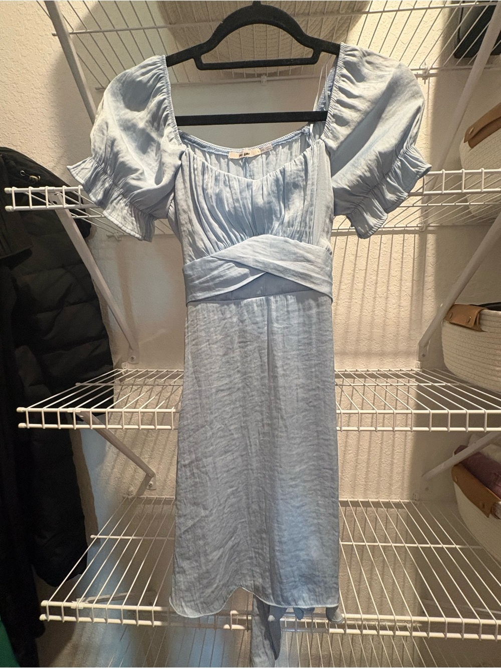 miami Light Blue Puff Sleeve Midi Dress